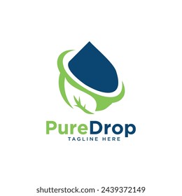 Pure Drop Logo diseño creativo concepto moderno Gota de agua y hojas