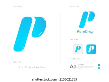 Plantilla De Vector De Diseño De Logotipo Pure Drop Con Icono De Aplicación.
P Letra Modern Resumen Logo.
