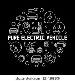Pure electric vehicle round vector illustration in outline style on dark background