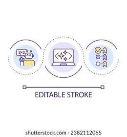 Pure functions in programming loop concept icon. Computer science abstract idea thin line illustration. Writing code. Software development. Isolated outline drawing. Editable stroke. Arial font used