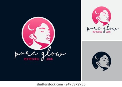 Pure Glow Refreshed Look Logo Template radiates purity and rejuvenation, perfect for skincare brands or beauty salons. Layered EPS Vector