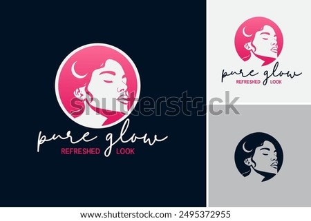 Pure Glow Refreshed Look Logo Template radiates purity and rejuvenation, perfect for skincare brands or beauty salons. Layered EPS Vector