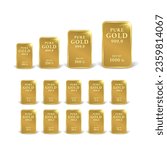 Pure Gold Bars with Shadow and Various Grams