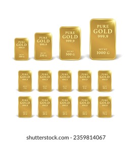 Pure Gold Bars with Shadow and Various Grams