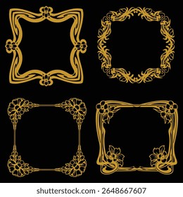 Pure Gold Floral Frames Premium Decorative Bud Elements Set Clean Design