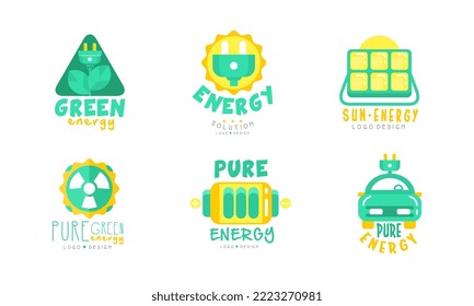 Pure Green Energy Logo Design Template Collection and Renewable Innovative Solution Vector Set