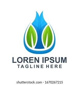 Pure healthy water leaf logo vector