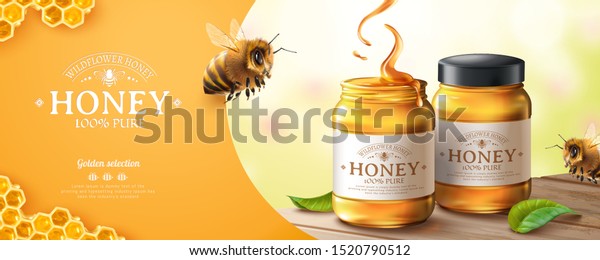 Pure Honey Banner Ads Cute Honey Stock Vector (royalty Free) 1520790512