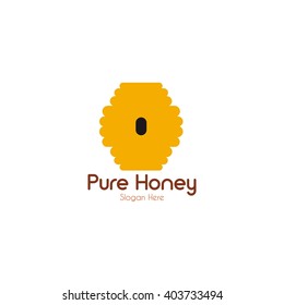 Pure Honey Bee with Honeycomb design template. flat icon vector illustration