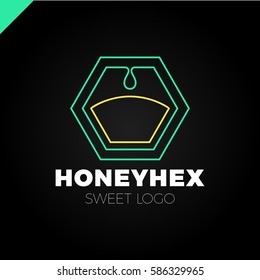 Pure Honey Bee with Honeycomb design template. flat icon vector illustration