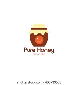Pure Honey Bee in jar design template. flat icon vector illustration