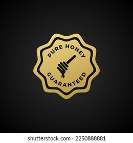 Pure honey label or Pure honey logo vector on black background. Best Pure honey label for packaging. Best original honey label or stamp is useful for proving the authenticity of item.