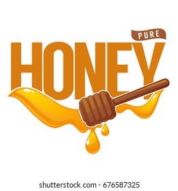 Pure Honey, symbol, logo, label, emblem, honey drops and lettering composition