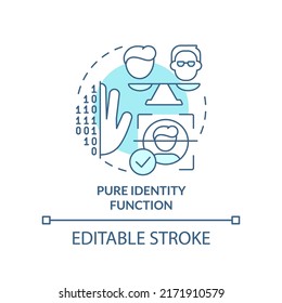 Pure identity function turquoise concept icon. Identity management process abstract idea thin line illustration. Isolated outline drawing. Editable stroke. Arial, Myriad Pro-Bold fonts used