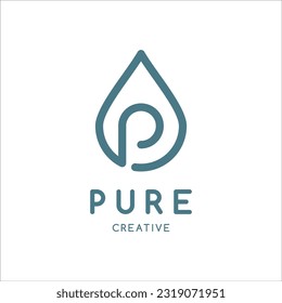 Pure initial P and Water drop logo vector