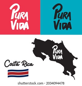 Pure Life Phrase aus Costa Rica - Länderlogo und Karte