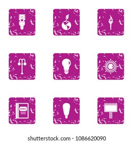 Pure light energy icons set. Grunge set of 9 pure light energy vector icons for web isolated on white background