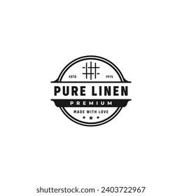 Pure linen label or linen fabric logo vector isolated. Best pure linen logo for product packaging design, element design, and more about Linen fabric.