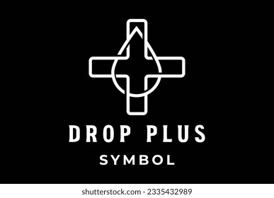 Pure Liquid Water Oil Drop With Plus or Health Symbol Line Monogram Icon Illustration Vector