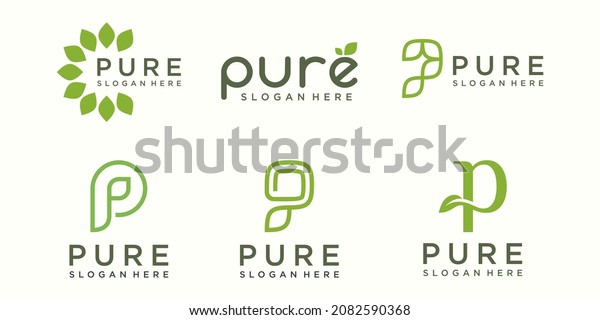 pure logo and icon set. letter p combined leaf\
logo design template\
vector.