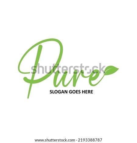 pure logo. letter e combined leaf logo design template vector.