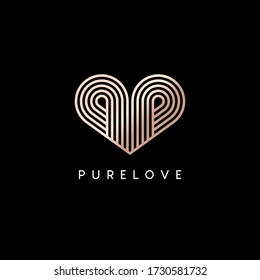 Pure love logo design template. Heart icon line art. Simple and clean heart logo symbol. Valentines day logotype. Luxury logotype concept icon. Abstract elegant heart logotype