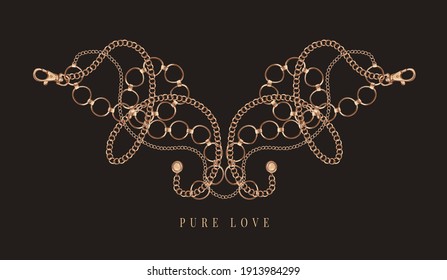 pure love slogan with gold chain lace ornament on black background