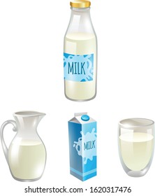 Pure milk with various packaging