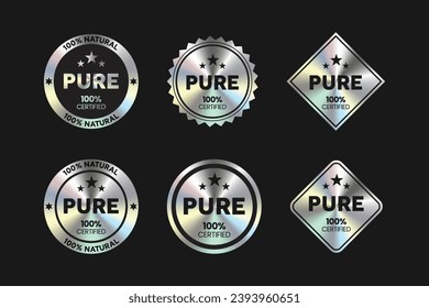 Pure natural product packaging icon, stamp, badge, round, seal vector