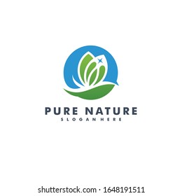 Pure nature leaf logo template, Natural icon vector 