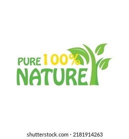 pure nature stamp icons Vector illustration with Green organic plant leaf. Eco friendly green leaf label sticker. 2d vector illustration.