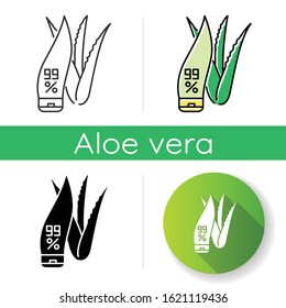 Pure organic cream icon. Lotion in tube with aloe vera. Cosmetic with medicinal herbs. Plant based product for skincare. Dermatology. Linear black and RGB color styles. Isolated vector illustrations