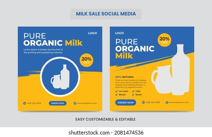 Pure Organic Milk Product Sale Social Media Post. Milk Sale Web Banner Design