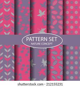 pure and pink nature seamless pattern set
