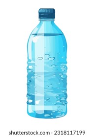 Agua potable pura y refrescante en el icono azul de la botella de plástico aislado