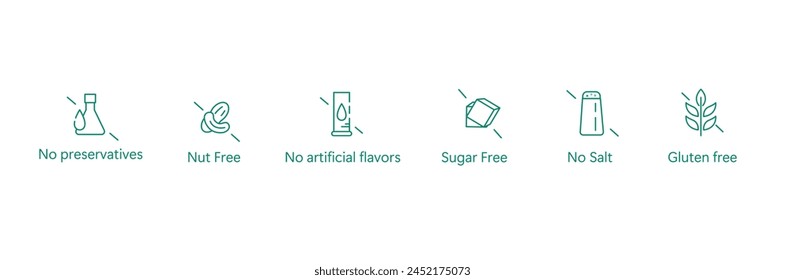 Pure and Safe Food Icon: No Preservatives, Nut-Free, No Artificial Flavors, Sugar-Free, Salt-Free, Gluten-Free Vector Design