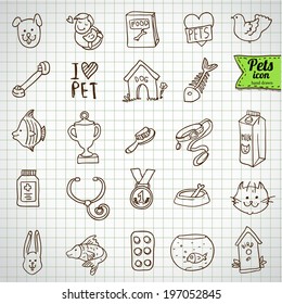 Pure series | Hand drawn pet animals and objects icon set, , vector illustration hand drawn