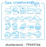 Pure series | Hand drawn sea creatures icon set