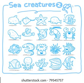 Pure series | Hand drawn  sea creatures icon set