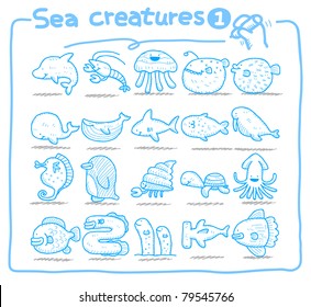 Pure series | Hand drawn sea creatures icon set