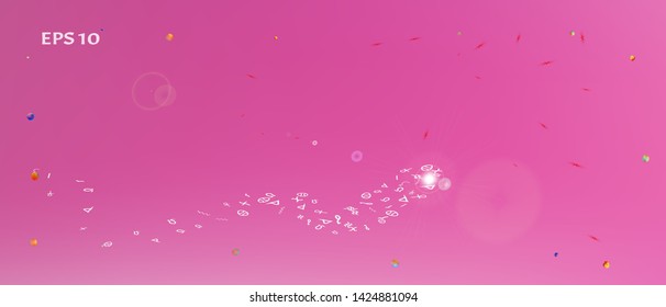 Pure space and signs confetti. Background modern. Funny colorific illustration. Wonderful colored background space Ultra Wide. Colorful fresh abstraction. Pink colored main theme.