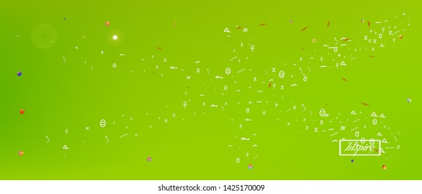 Pure space and signs confetti. Background color. Usefull colorific illustration. Light Ultra Wide background. Colorful recent abstraction. Green colored.