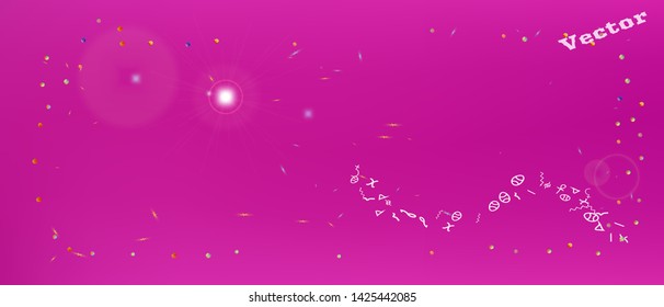 Pure space and signs confetti. Background texture. Usefull colorific illustration. Wonderful colored background space Ultra Wide. Colorful fresh abstraction. Magneta main theme.