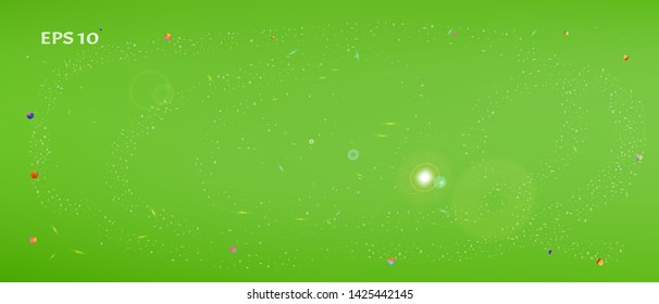 Pure space and signs confetti. Background blur. Minimal colorific illustration. Remarkable Ultra Wide universe background. Colorful pristine abstraction. Green colored.