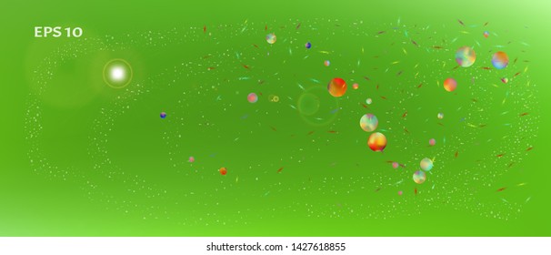 Pure space and signs confetti. Background color. Usefull colorific illustration. A Ultra Wide themed background illustration. Colorful crisp abstraction. Green colored.