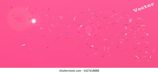 Pure space and signs confetti. Background graphic. Professional colorific illustration. The good Ultra Wide themed background illustration. Colorful recent abstraction. Magneta main theme.