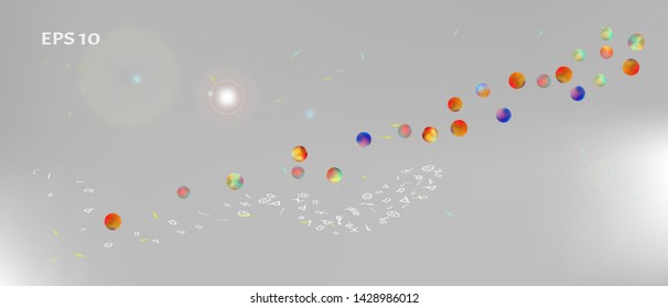 Pure space and signs confetti. Background modern. Minimal colorific illustration. A good Ultra Wide background. Colorful crisp abstraction. White neutral main theme.