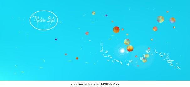 Pure space and signs confetti. Funny colorific illustration. Background colorful. Light Ultra Wide background. Colorful clear abstraction. Azure main theme.
