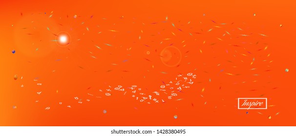 Pure space and signs confetti. Liquid colorific illustration. Background texture. A new Ultra Wide collection background. Colorful pure abstraction. Orange red main theme.