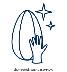 Pure sunflower seed that does not smear hands after clicking the kernel. Clean grain with a medical glove and a sheen of cleanliness, stars. Hygiene vector illustration isolated with editable stroke.